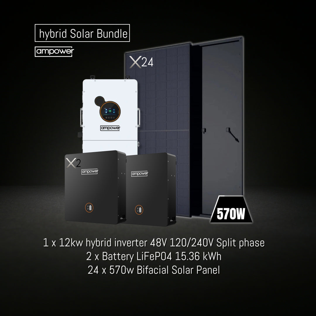 Hybrid Solar Bundle 12kw Inverter + 2x15.36 LifePO4 Battery + 24x570W Bifacial Panel